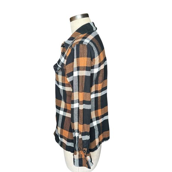 PATAGONIA Women's Fjord Black Brown Plaid Long Sleeve Flannel Button Down Size 8 - Picture 3 of 6